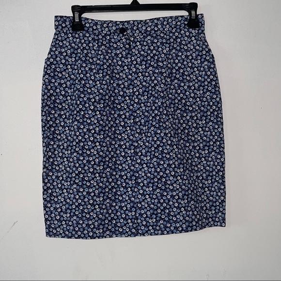 SAVION Women Pencil Skirt Floral Cotton Stretch Blue Pockets Back Closure Size 2 - Picture 2 of 6